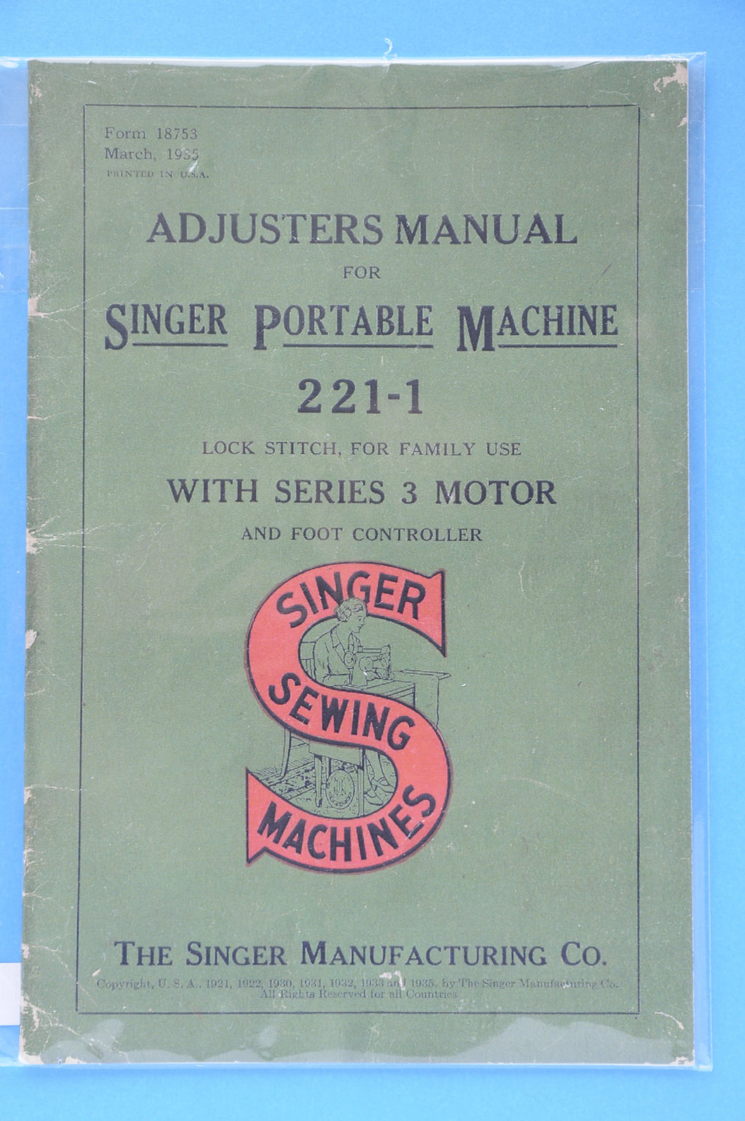 Singer Featherweight 221 Reproduction Adjusters Manual